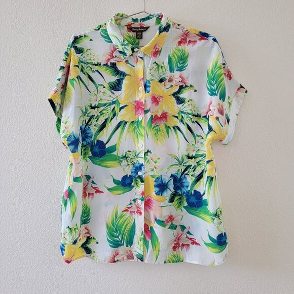 Tommy Bahama Floral Silk Blouse Womens Size M Multicolor Button Down Lightweight - Picture 10 of 10